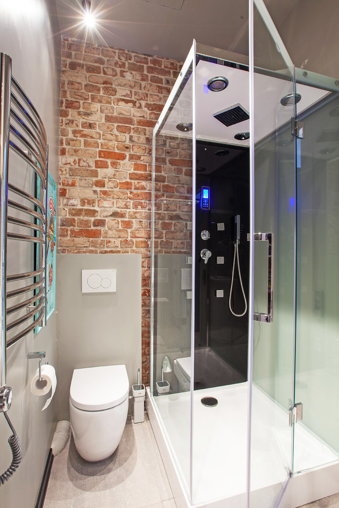 Источник вдохновения для домашнего уюта: ванная комната в стиле лофт с угловым душем, раздельным унитазом и душевой кабиной