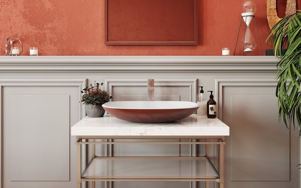 Inspiration for a medium sized scandi bathroom in Miami with a vessel sink.