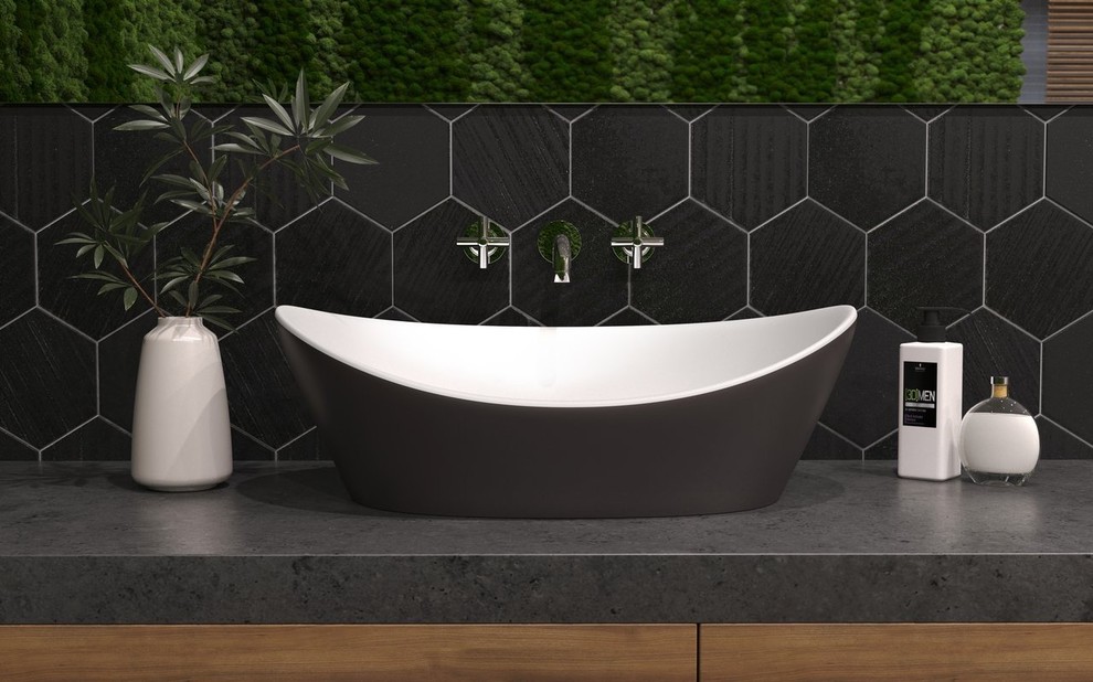 Cette image montre une salle de bain minimaliste de taille moyenne avec une vasque.