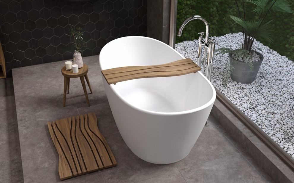 Esempio di una stanza da bagno padronale nordica di medie dimensioni con vasca freestanding