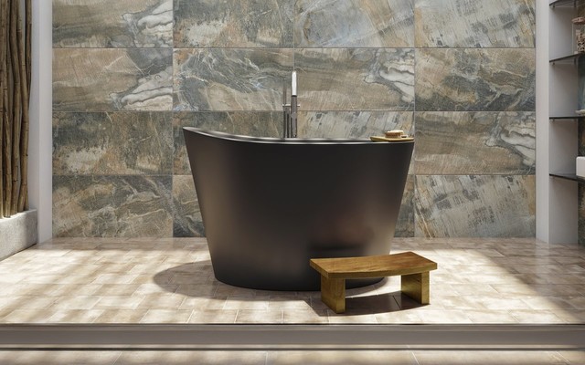 Aquatica True Ofuro Black Freestanding Stone Japanese Soaking Tub Asian Bathroom Miami 