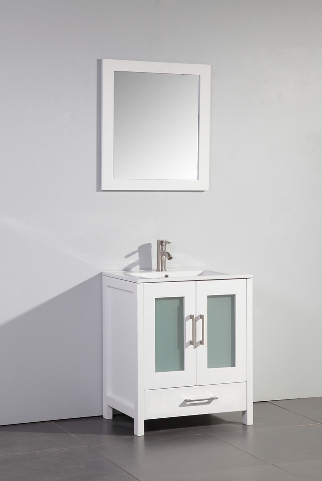 Immagine di una piccola stanza da bagno moderna con consolle stile comò e ante bianche