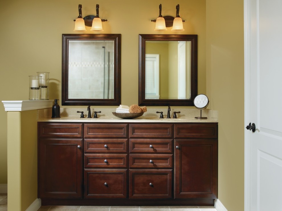 Bathroom - traditional bathroom idea in Other with dark wood cabinets