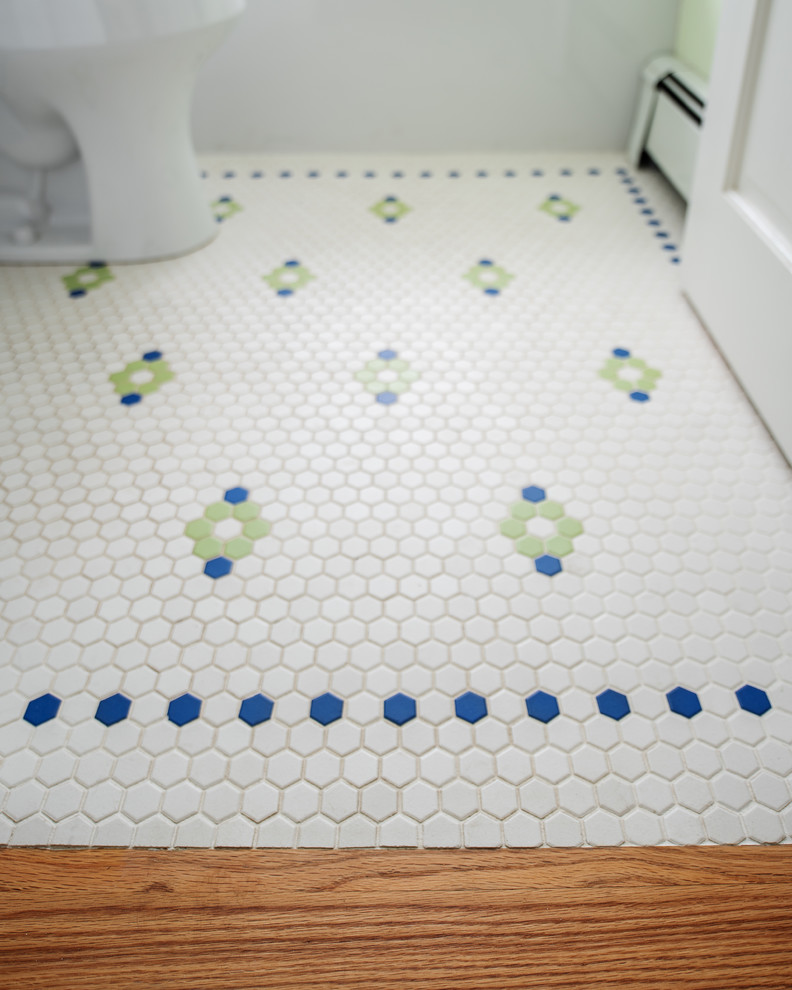 Immagine di una stanza da bagno tradizionale con pavimento con piastrelle a mosaico e pavimento multicolore