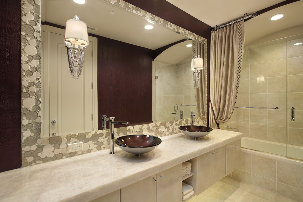 Artful Bathroom With Round Tile Backsplash And Sparkly Shower Panel Contemporary Bathroom Chicago By Interior Enhancement Group Inc