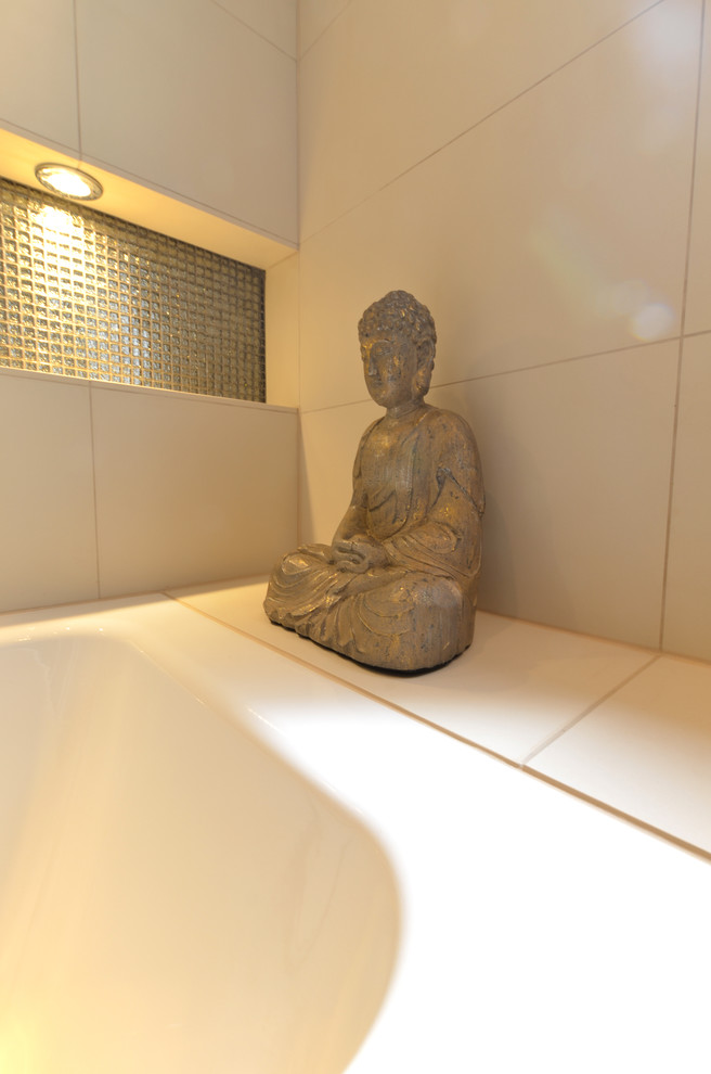 Asian buddha statue adds personality to a neutral scheme Contemporary