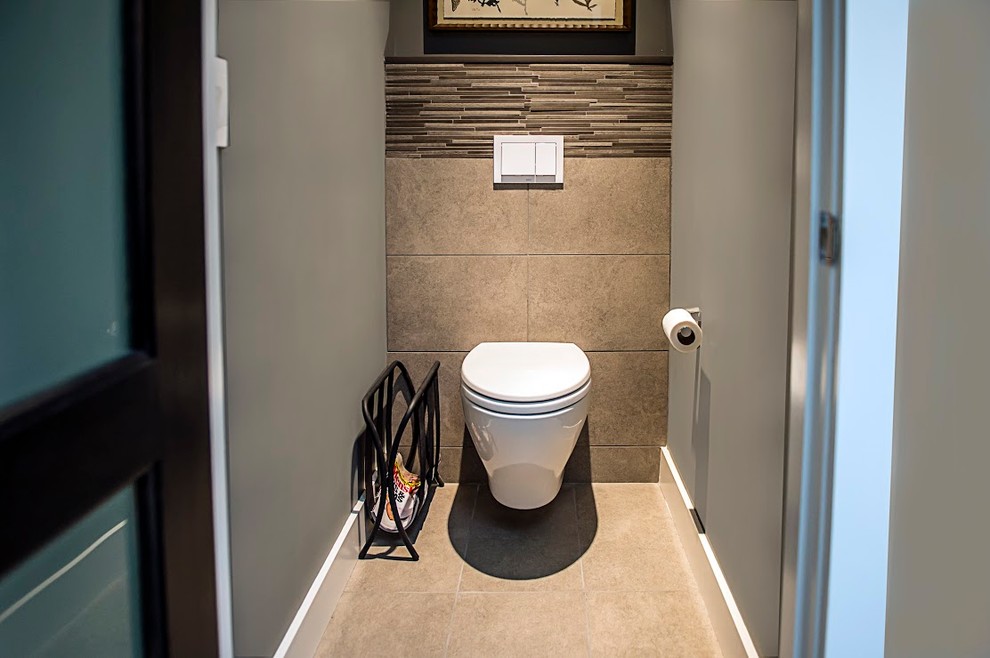 Источник вдохновения для домашнего уюта: ванная комната в современном стиле с инсталляцией, керамогранитной плиткой и полом из керамогранита