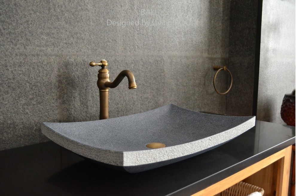 Bali 23 X16 Gray Granite Bathroom Vessel Sink Craftsman Los Angeles By User Houzz - Gray Vessel Bathroom Sinks