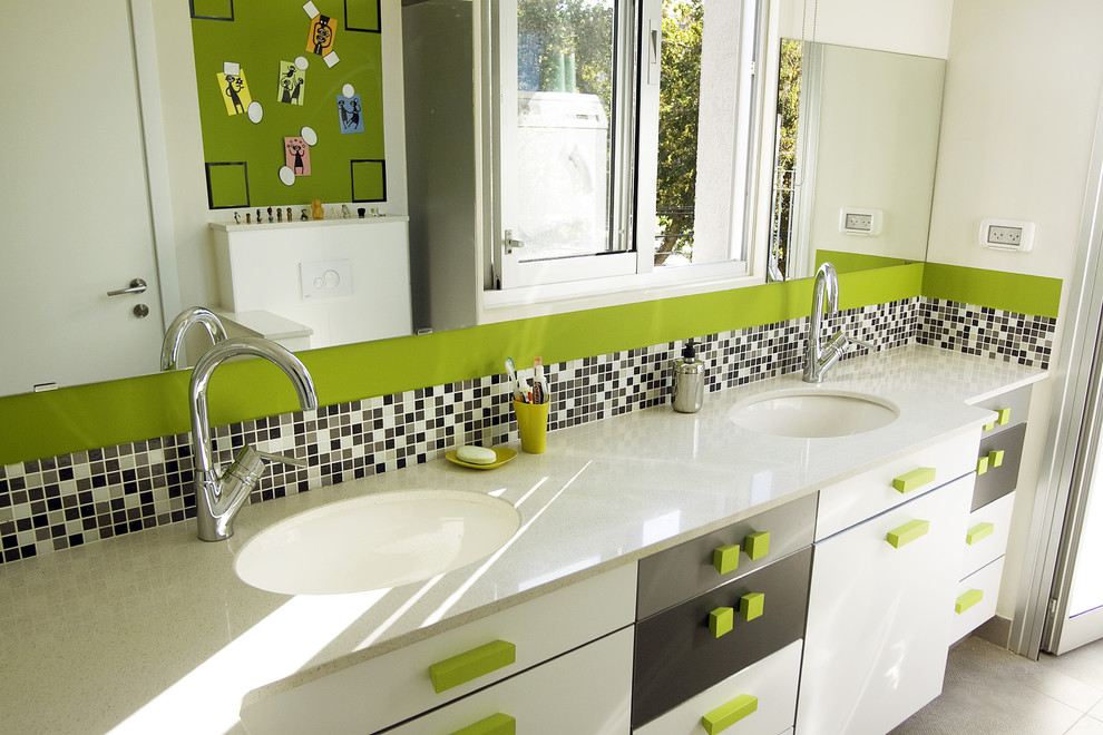 Bathroom - contemporary mosaic tile bathroom idea in Tel Aviv with an undermount sink