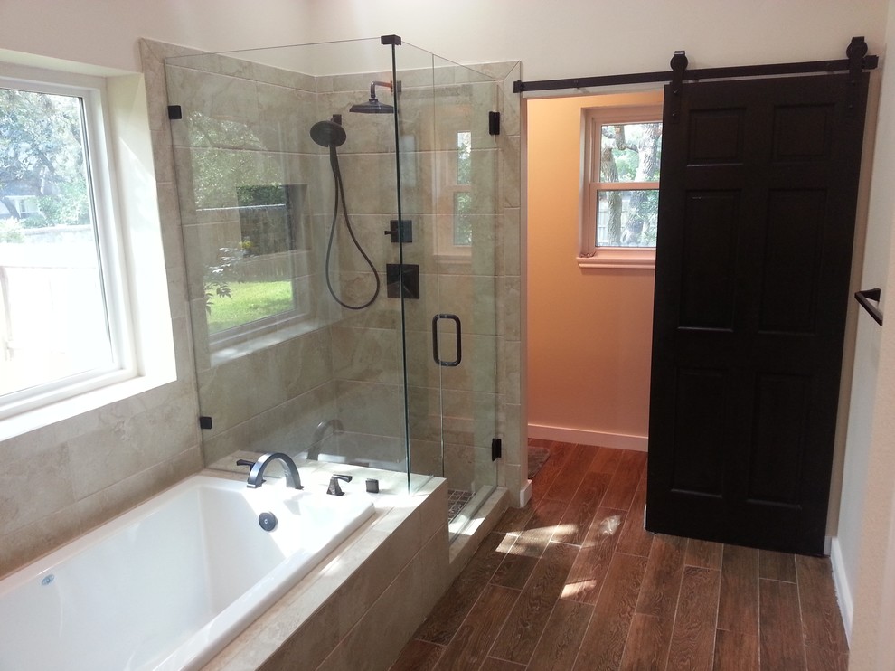 Barn Door Master Bath Transitional Bathroom Austin by Ballroom