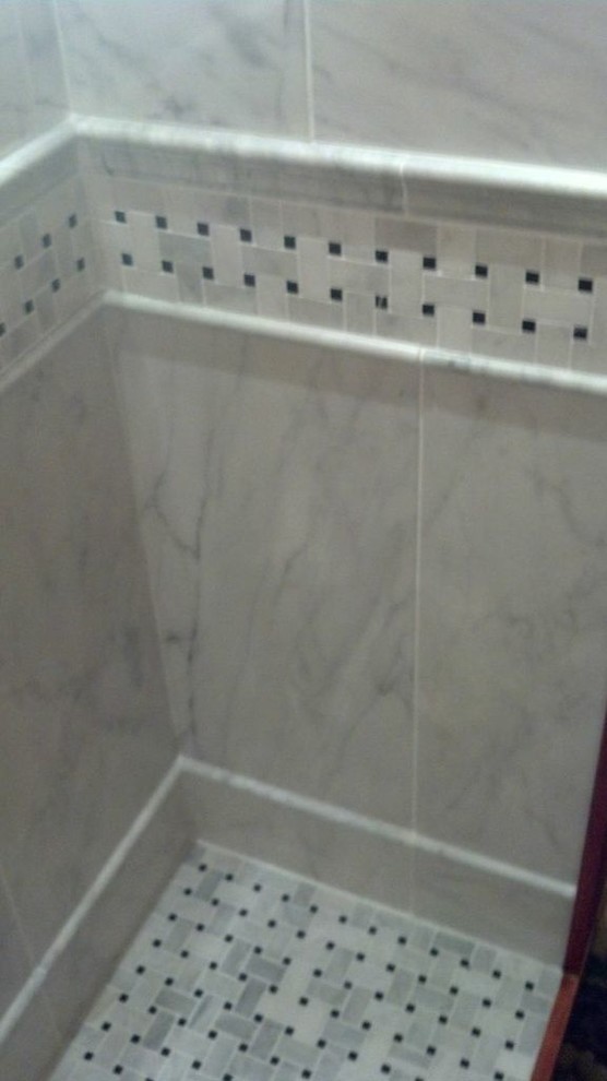 Basketweave Marble Shower Floor and Border Traditional Bathroom