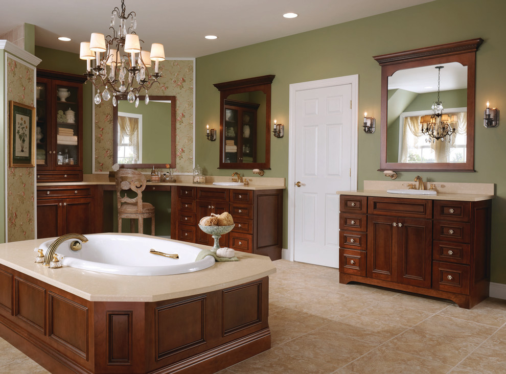 Inspiration for a bathroom remodel in Other with medium tone wood cabinets