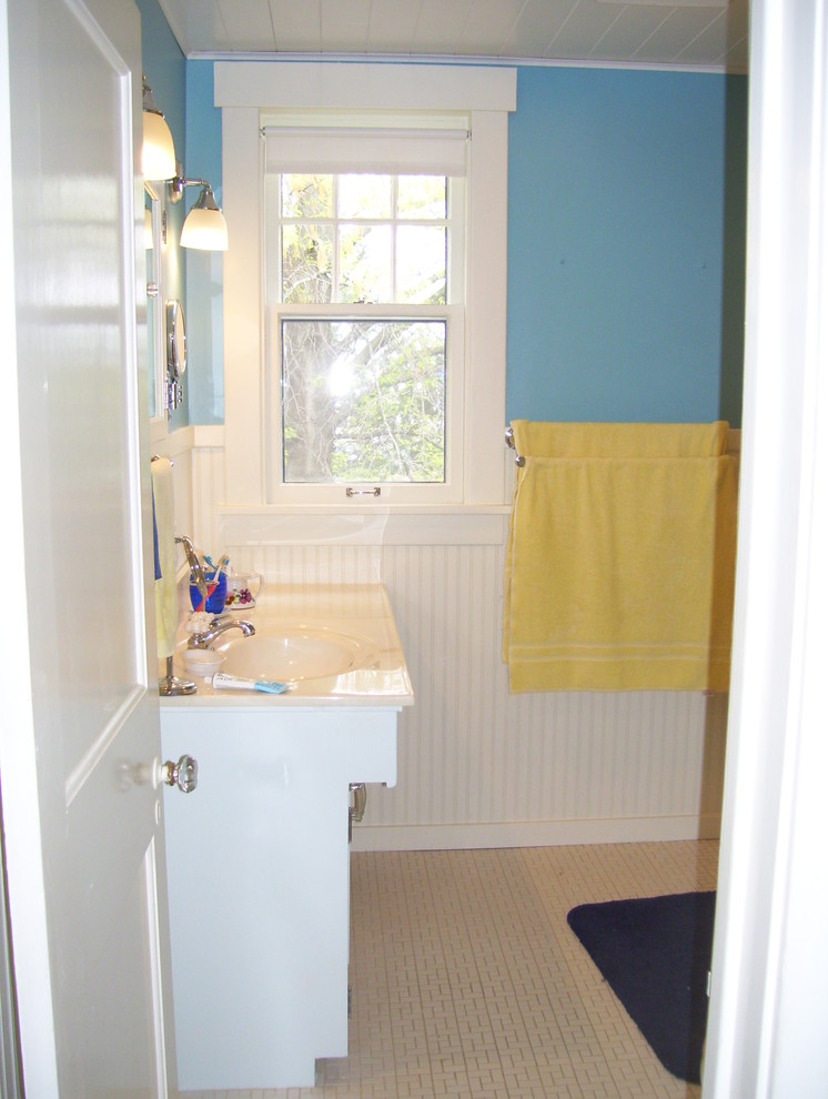 Mittelgroßes Klassisches Badezimmer En Suite mit blauen Schränken und blauer Wandfarbe in Sonstige