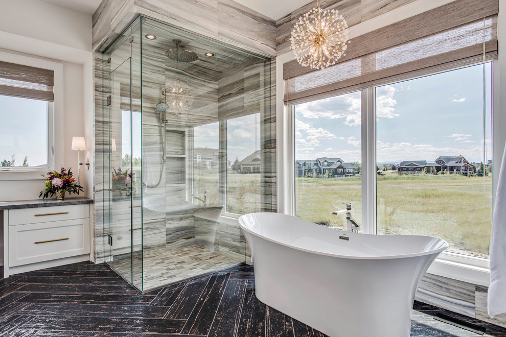 Example of a transitional bathroom design in Calgary