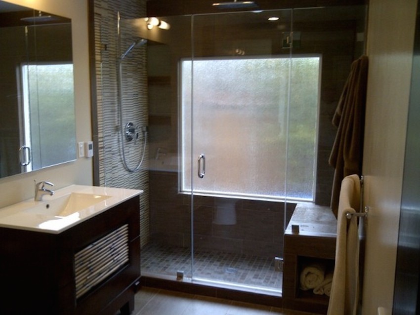Example of a master bathroom design in San Francisco with a drop-in sink