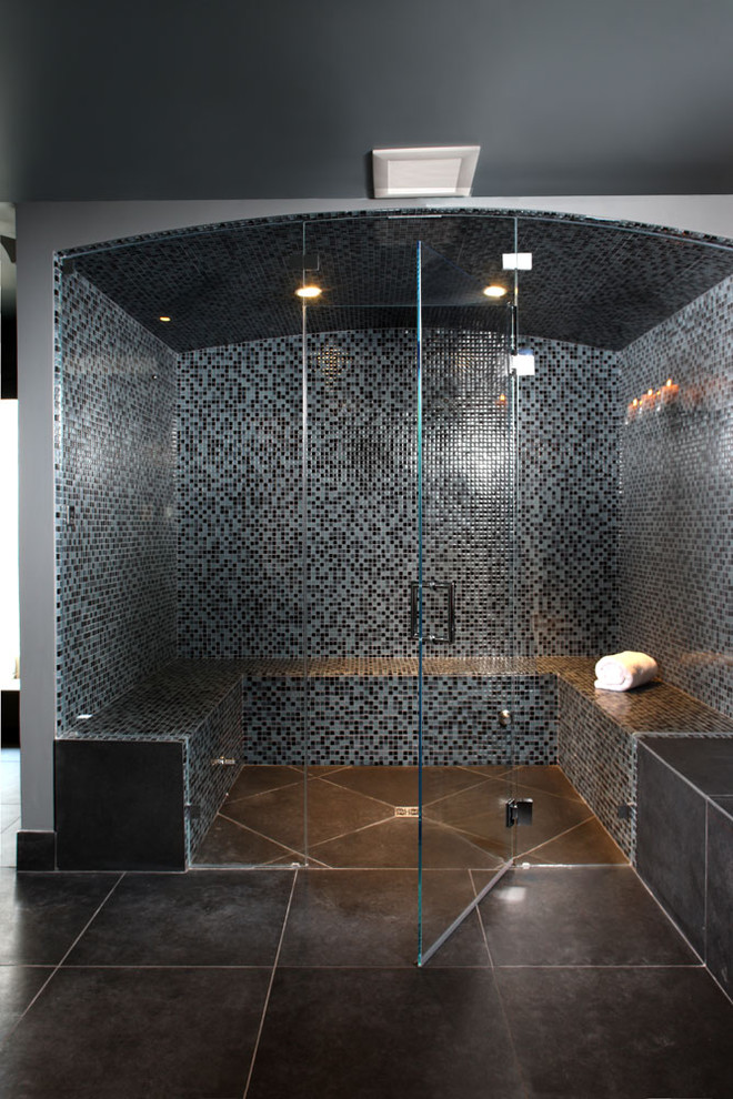 This is an example of a contemporary bathroom in DC Metro with mosaic tiles.