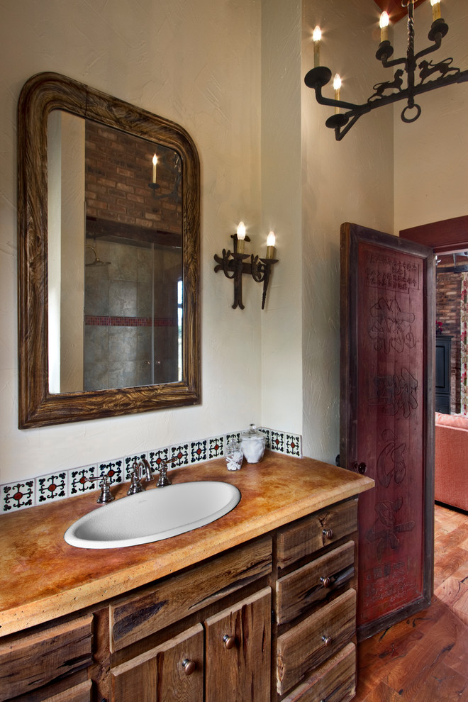 This is an example of a small rustic bathroom in Houston.