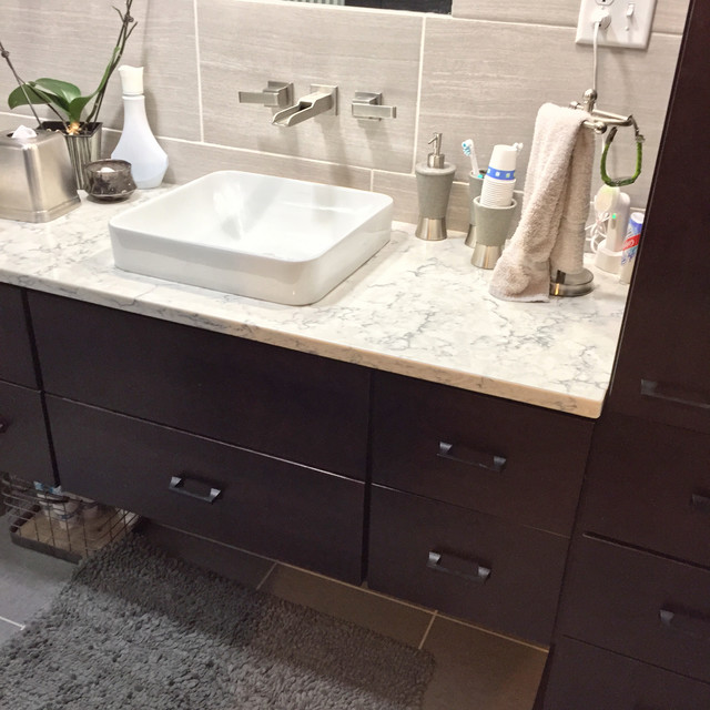 Bathroom Design Dura Supreme Viatera Rococo Quartz Counter Contemporary Bathroom