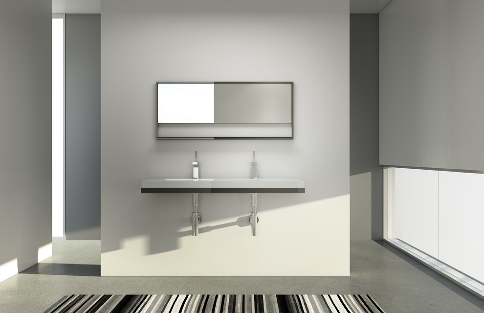Inspiration för ett stort funkis en-suite badrum, med ett väggmonterat handfat och vita väggar