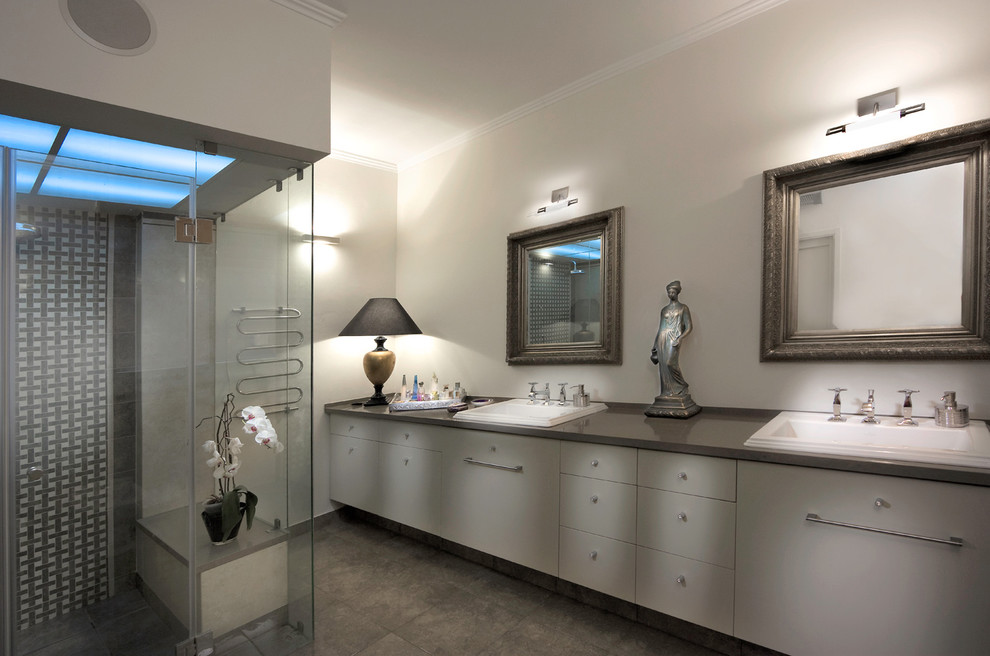 Bathroom - contemporary mosaic tile bathroom idea in Other