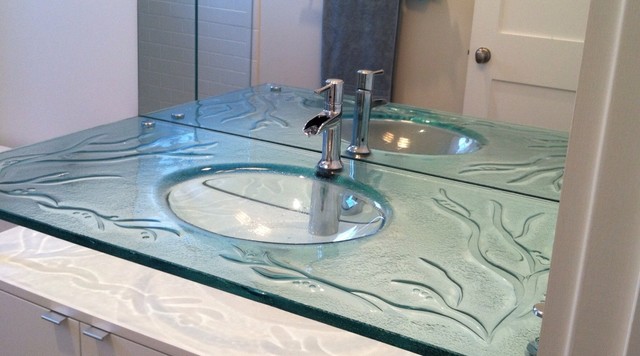 Bathroom Glass Integrated Sink Modern, Integrated Glass Sink Vanity Top