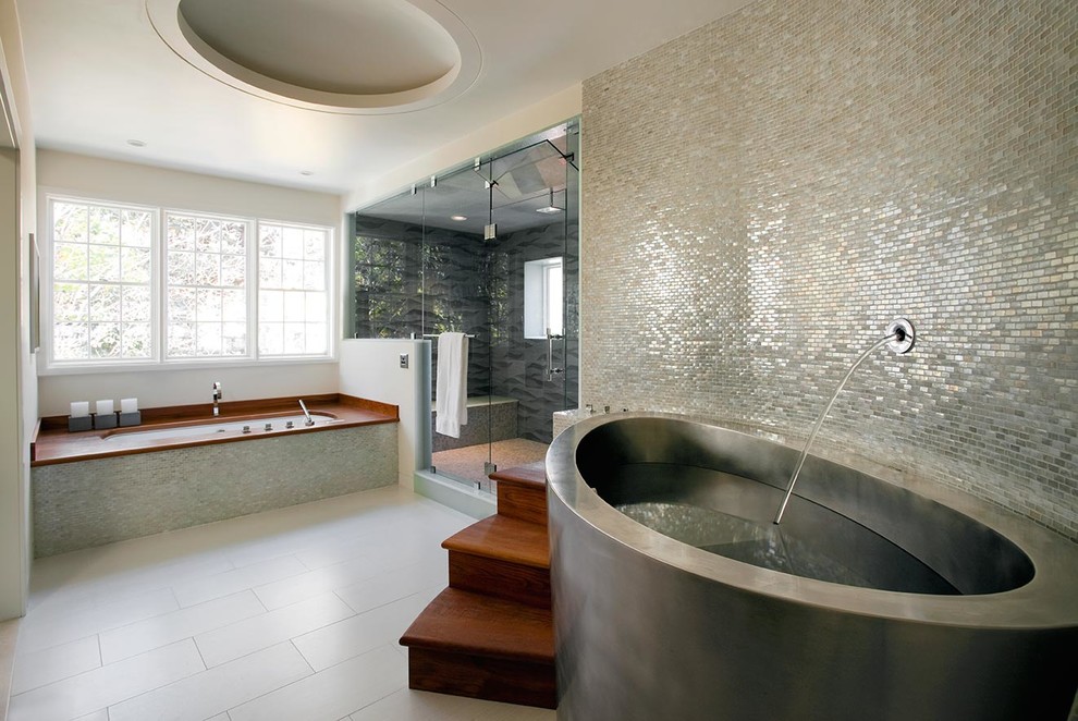 Trendy mosaic tile bathroom photo in Other