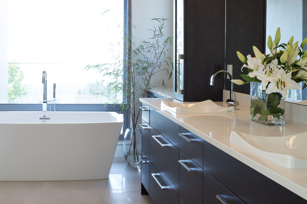 Inspiration for a contemporary freestanding bathtub remodel in Vancouver