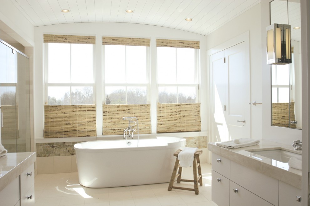 Freestanding bathtub - coastal freestanding bathtub idea in Providence