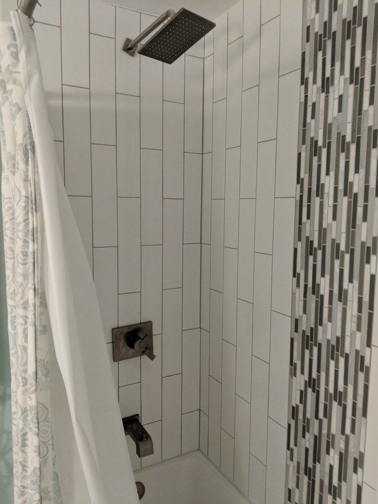 Inspiration for a mid-sized contemporary master white tile and ceramic tile bathroom remodel in New York
