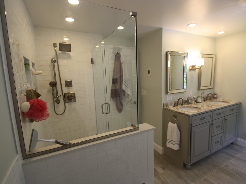 Bathroom remodel, side by side tub and shower off the master bedroom