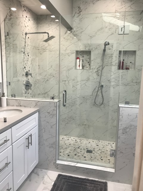 Bathroom Remodel with Blue Accent Tile - Contemporary - Bathroom - Los ...