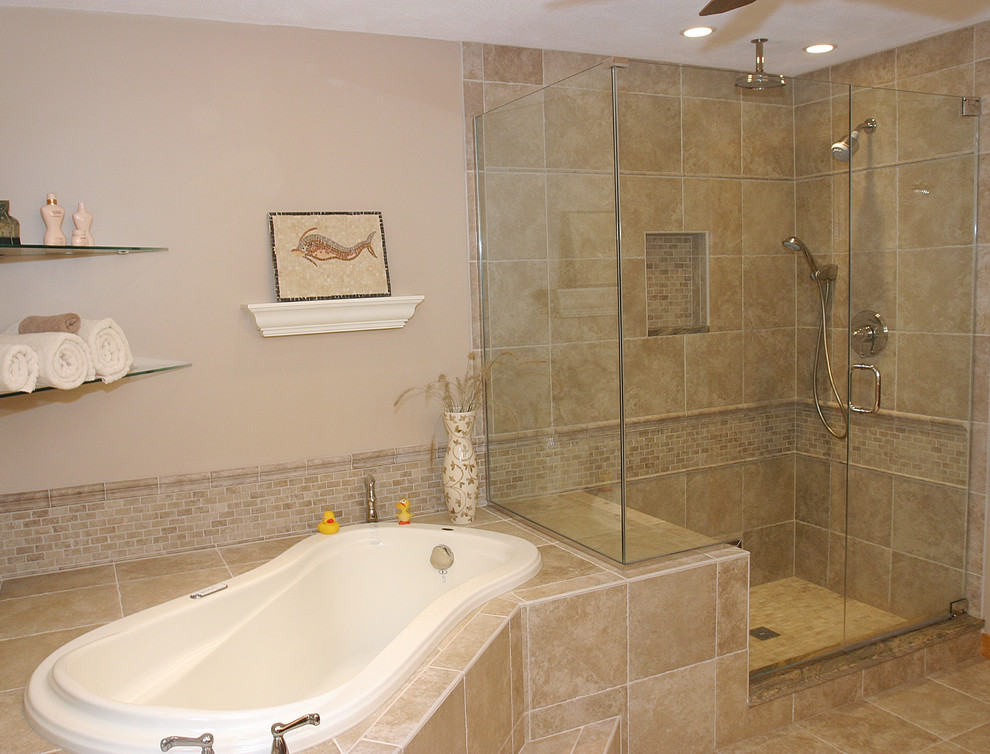 Example of a transitional bathroom design in Boston