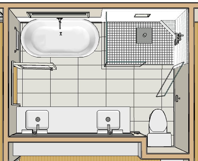 Foto på ett mellanstort funkis badrum, med en jacuzzi, en toalettstol med separat cisternkåpa, ett nedsänkt handfat och dusch med skjutdörr