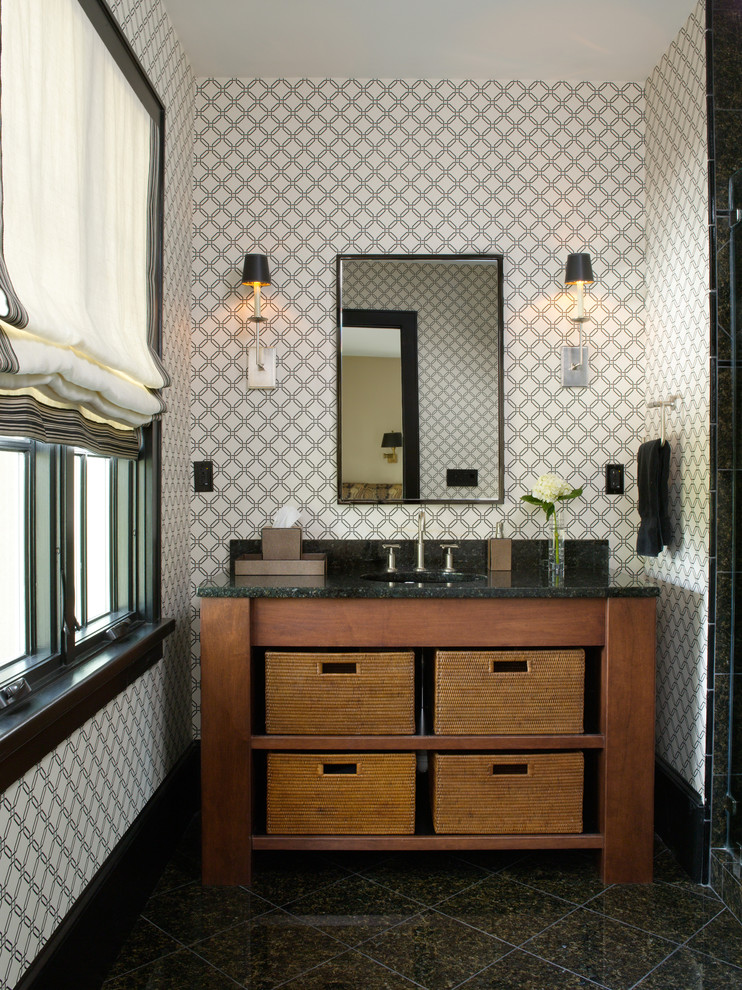 Inspiration for a timeless bathroom remodel in DC Metro with multicolored walls