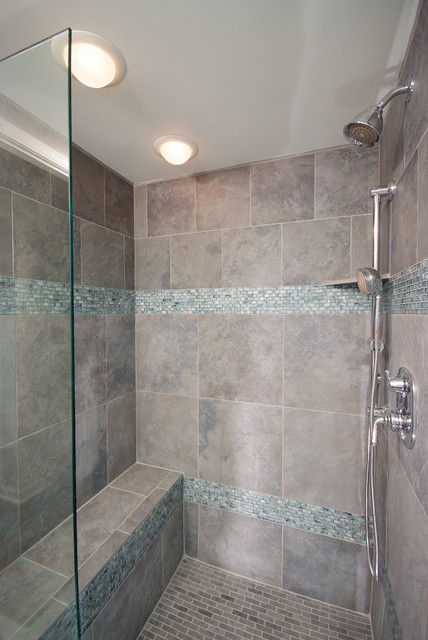 Bathroom Shower In Cool Blue Tile, Bathroom Shower Tile