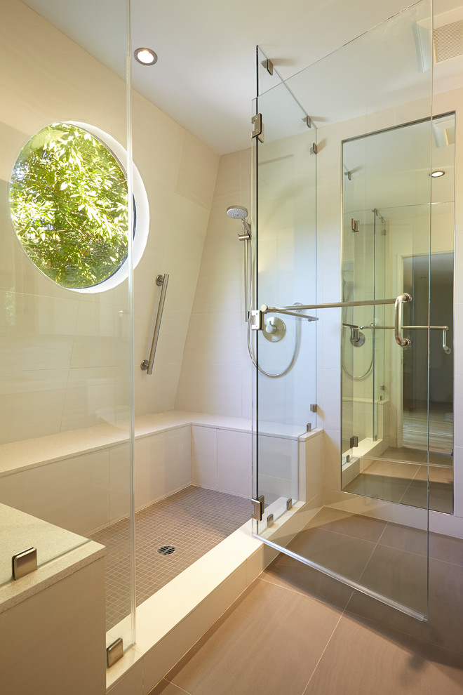 Contemporary bathroom in San Francisco with an alcove shower.