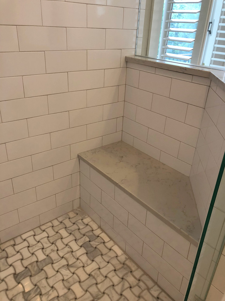 Bathroom, TubSurround and Shower Bench Engineered Quartz (Bianco Marina) Traditional