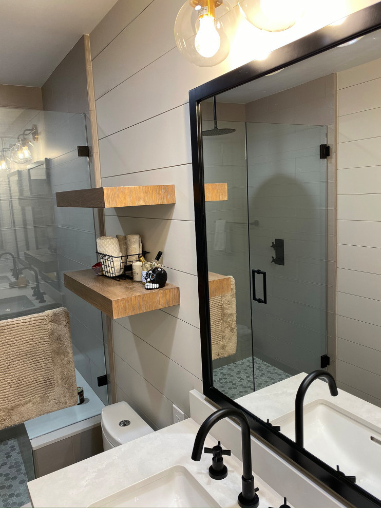 Bathroom Vanity Custom Wire Brushed White Oak Transitional Bathroom