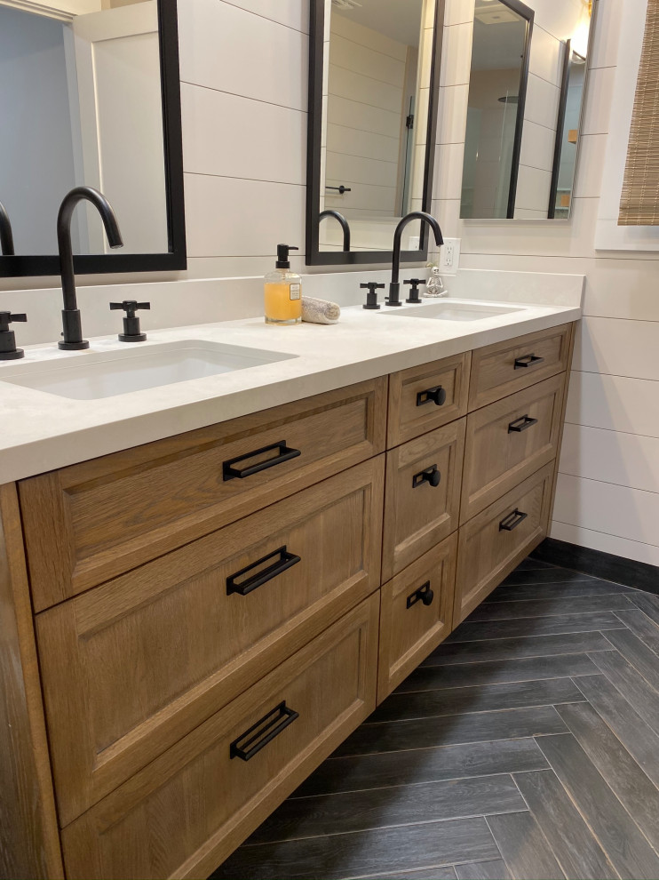 Bathroom Vanity Custom Wire Brushed White Oak - Transitional - Bathroom ...
