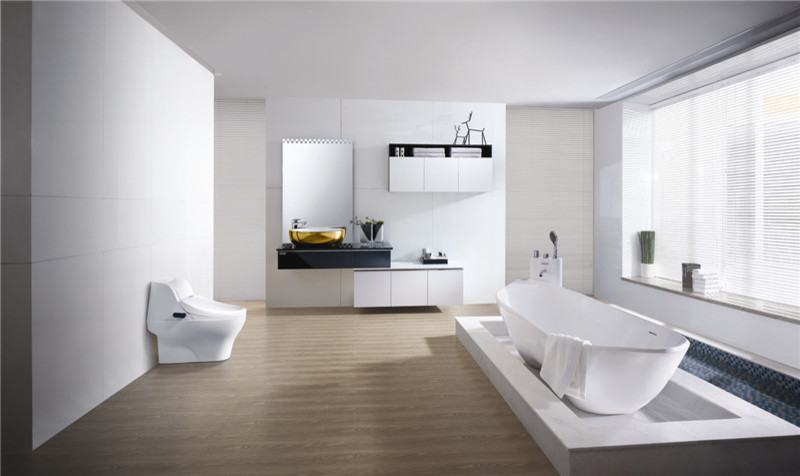Esempio di una grande stanza da bagno padronale minimalista con consolle stile comò