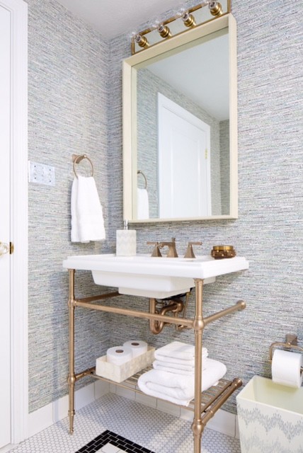 Design ideas for a small bohemian shower room bathroom in Other with a console sink, a double shower, white tiles, ceramic tiles and ceramic flooring.