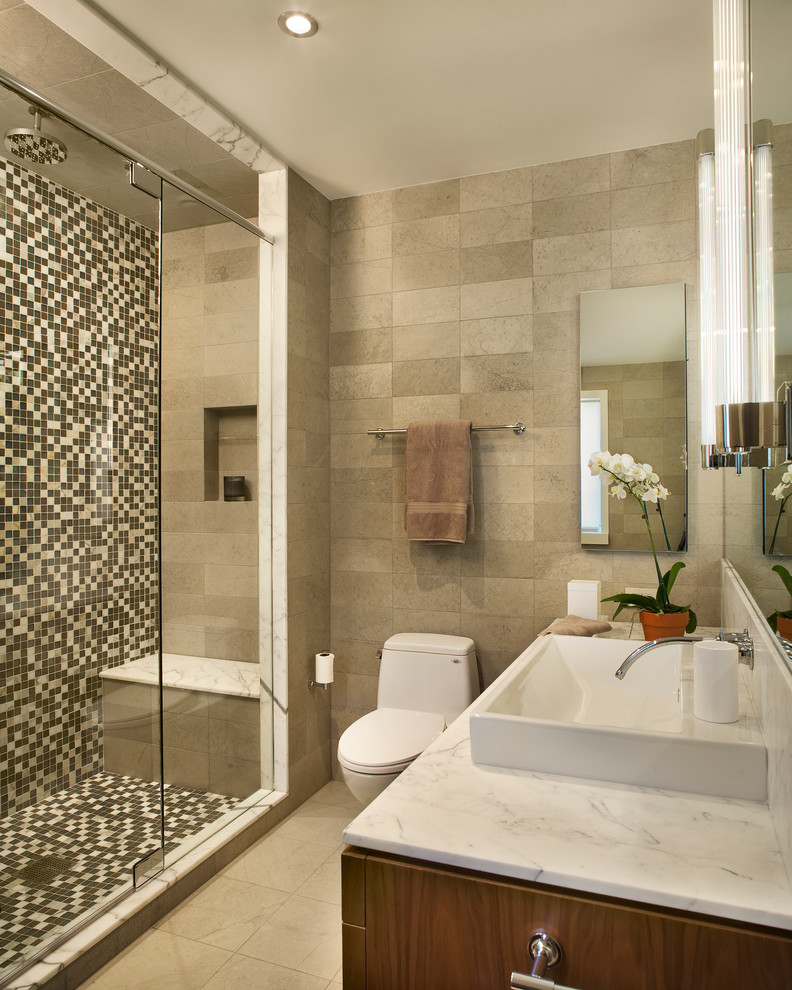 フィラデルフィアにあるコンテンポラリースタイルのおしゃれな浴室 (ベッセル式洗面器) の写真