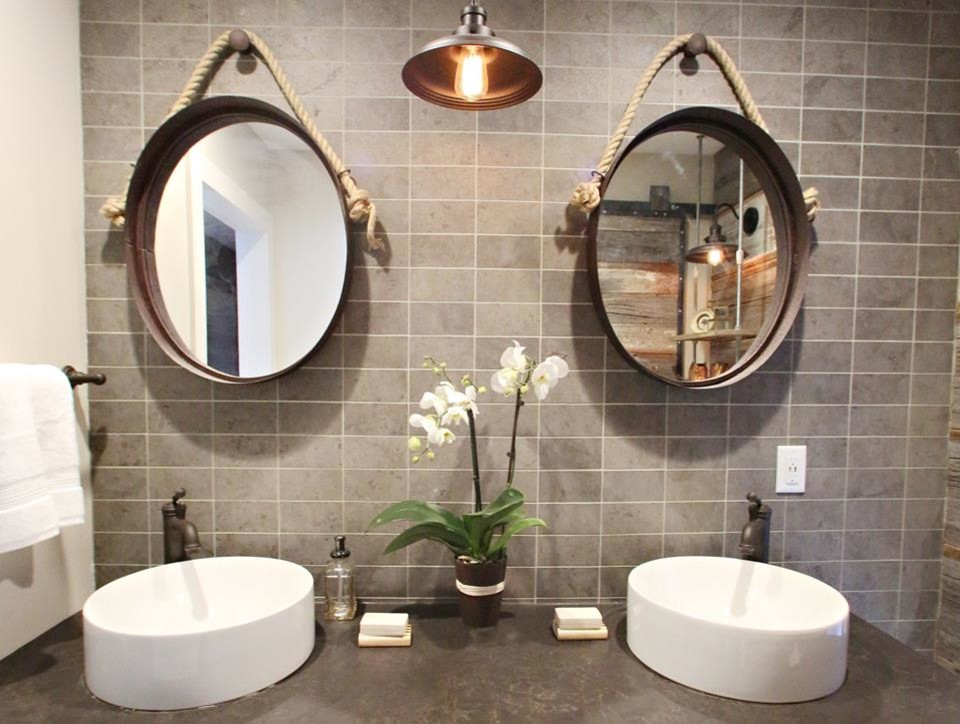 Inspiration for a mid-sized transitional master bathroom remodel in Minneapolis with gray walls, a vessel sink and concrete countertops