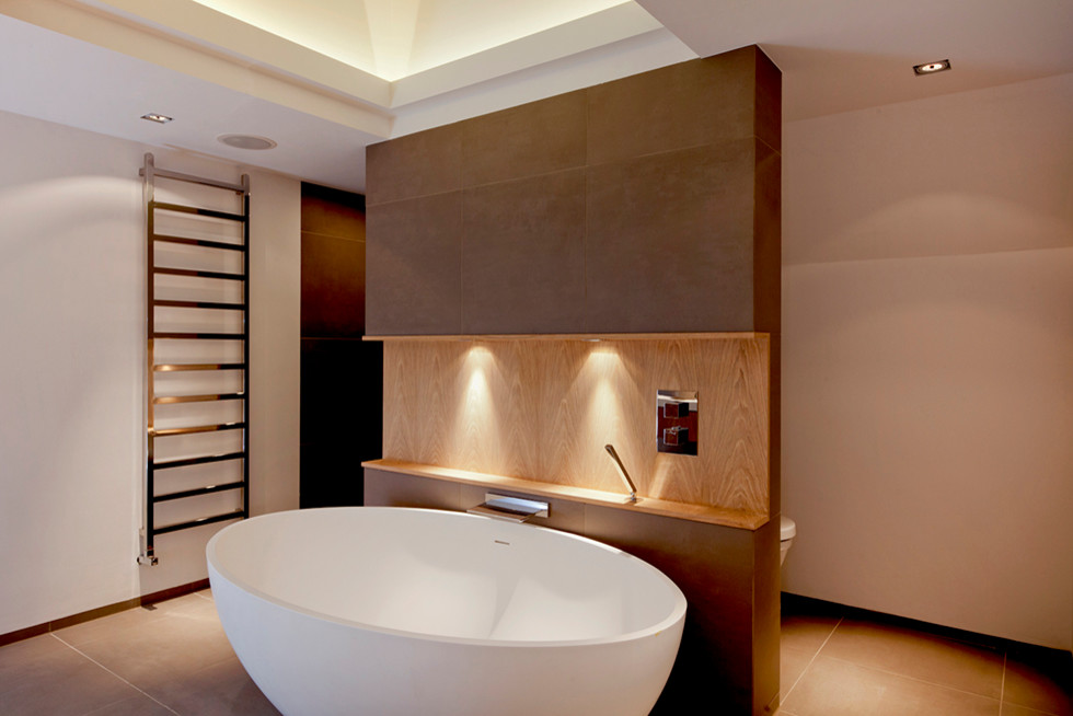 Example of a trendy freestanding bathtub design in Amsterdam