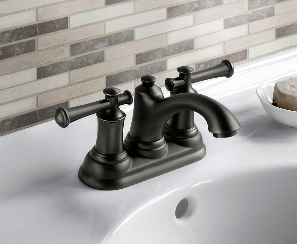 Diseño de cuarto de baño contemporáneo con baldosas y/o azulejos beige, baldosas y/o azulejos marrones, baldosas y/o azulejos blancos, azulejos en listel y lavabo suspendido