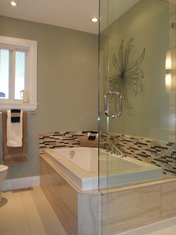 Transitional multicolored tile and matchstick tile bathroom photo in Vancouver
