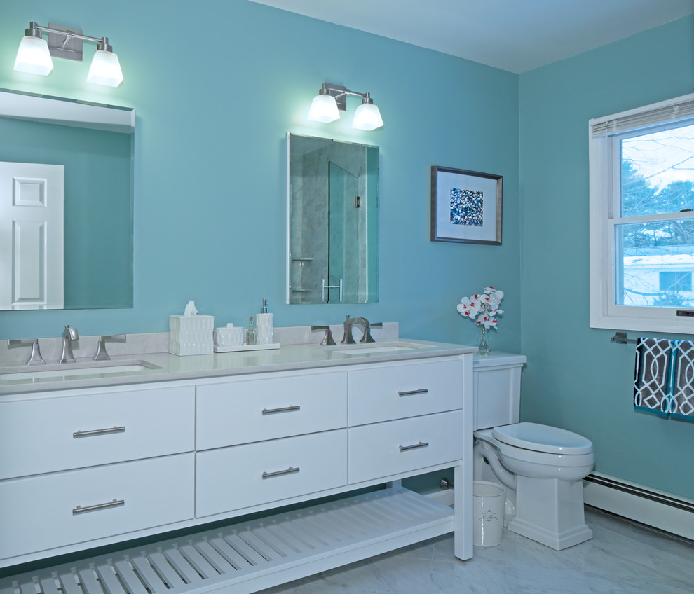 Beachy Contemporary Master Transitional Bathroom New York by