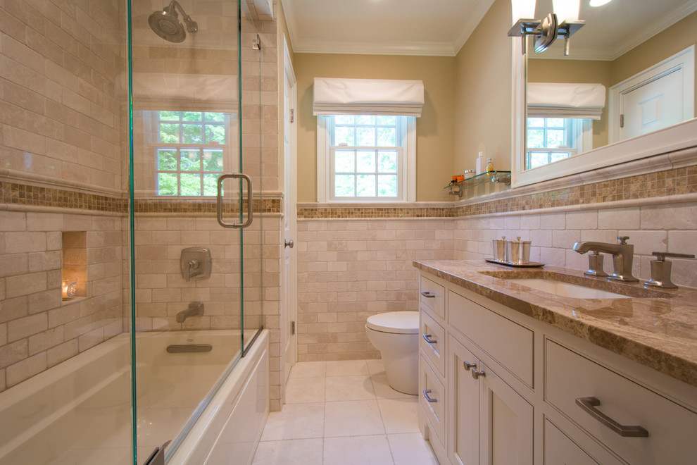 Inspiration for a mid-sized transitional bathroom remodel in New York
