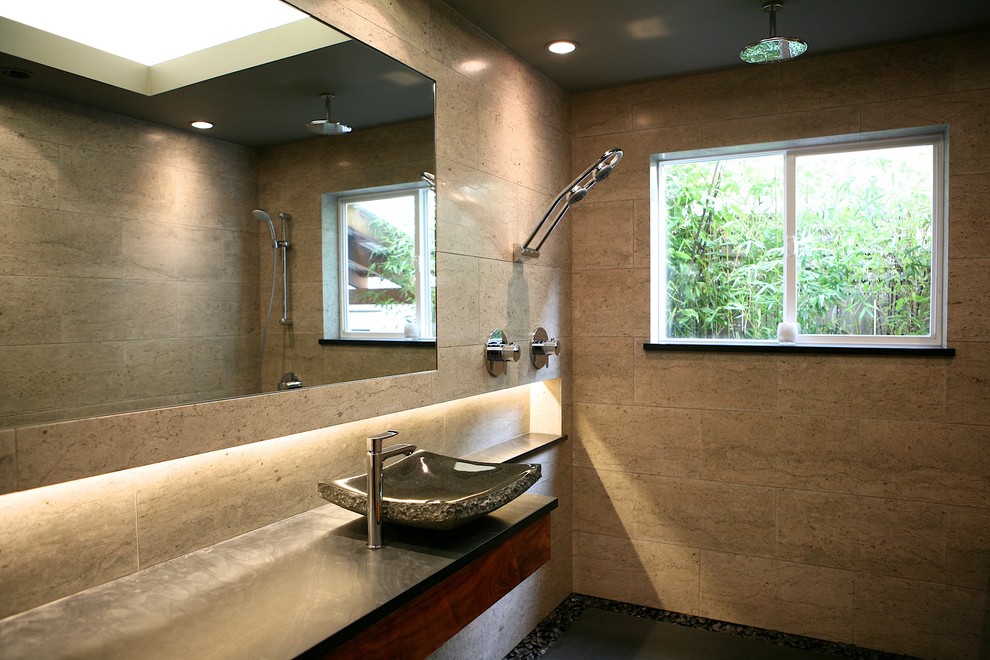 Beautiful Zen Bath Open Shower with Custom Touches Contemporary
