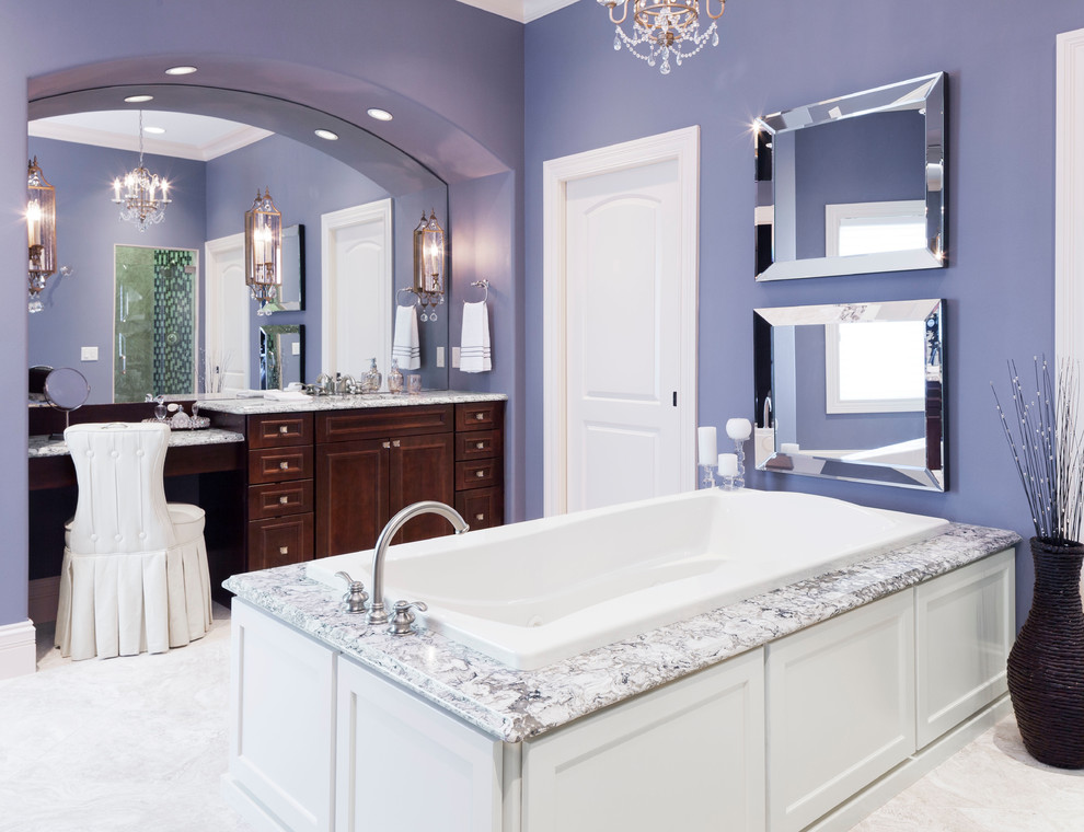 Drop-in bathtub - traditional drop-in bathtub idea in Minneapolis with purple walls
